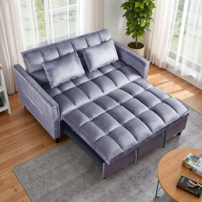 3 in 1 Convertible Sleeper Sofa Bed, Holland Velvet Futon Couches, Chaise Lounge for Living Room with Side Pocket by George Oliver