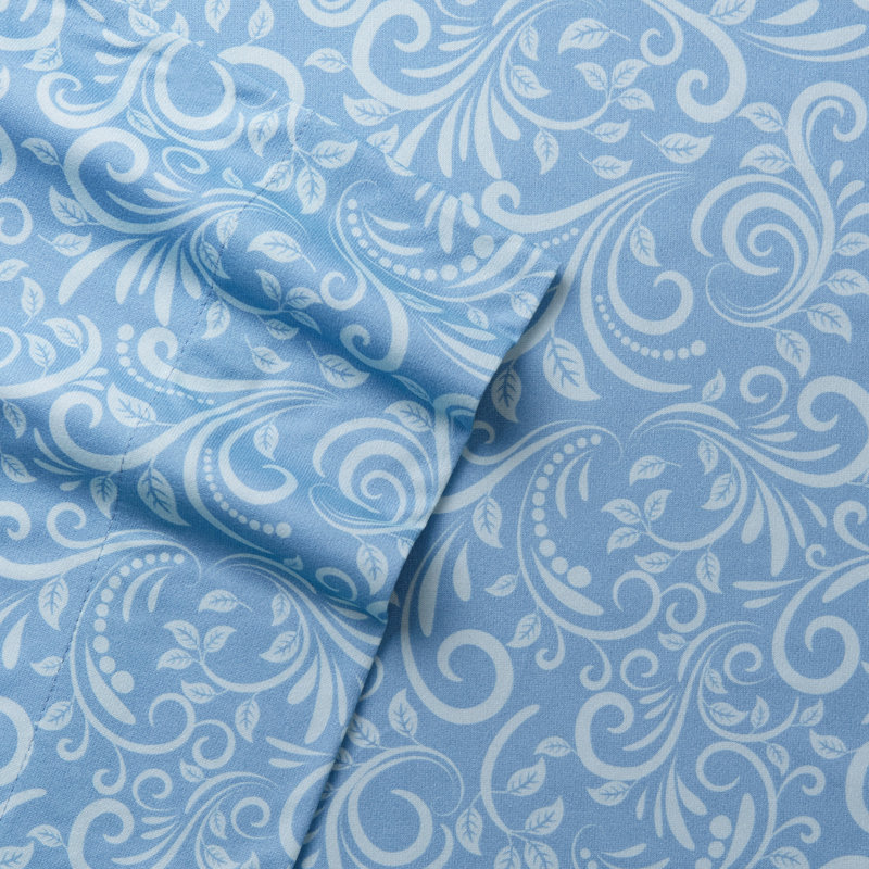 Micro Flannel® Printed Deep-Pocket Sheet Set, California King Sheet Set with 2 Pillowcases, Traditions Bluebell