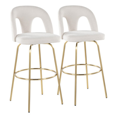 Ava Upholstered 30" Contemporary Fixed-Height Barstool With Swivel In Metal With Round Metal Footrest By Lumisource - Set Of 2