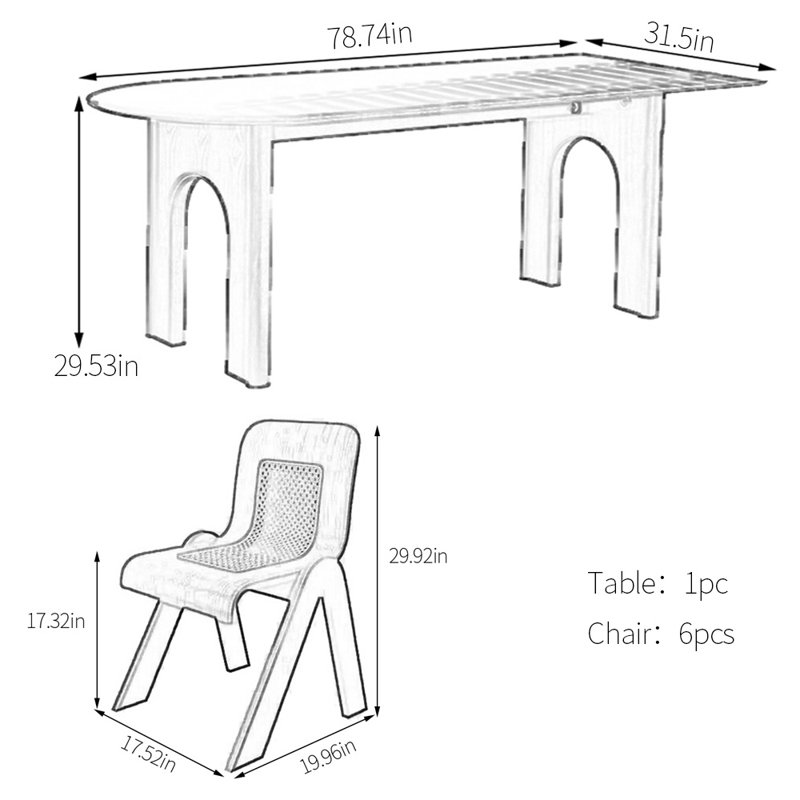 Ensemble de table de salle à manger en frêne, H 29,53 po x L 78,74 po x l 31,5 po