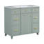 Meuble-lavabo vert de 91 cm (36 po) avec lavabo en céramique, structure robuste en bois massif, portes d'armoire à fermeture amortie, étagères intérieures réglables, 3 tiroirs de rangement dont un tiroir à double profondeur pour sèche-cheveux.