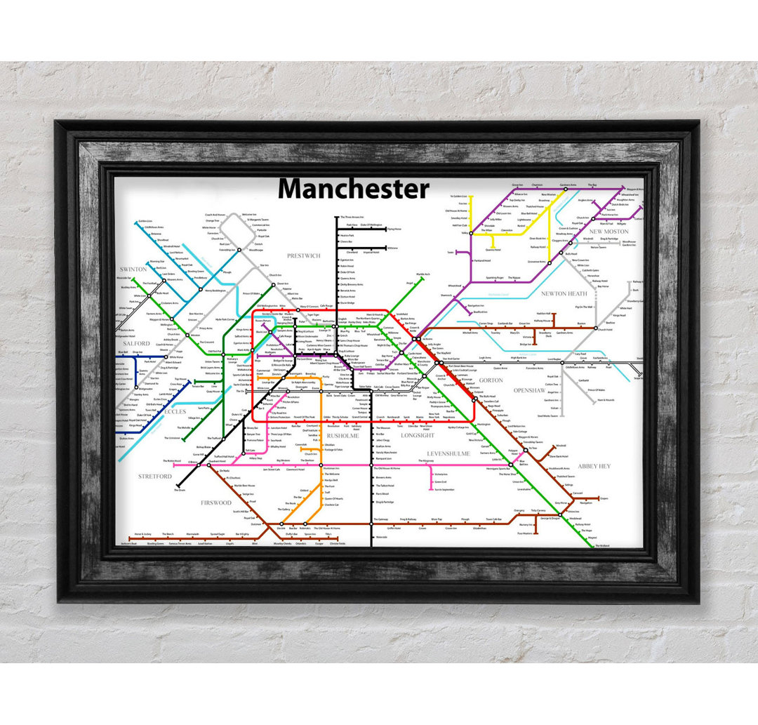 Manchester Pub Tube Map - Einzelner Bilderrahmen Kunstdrucke