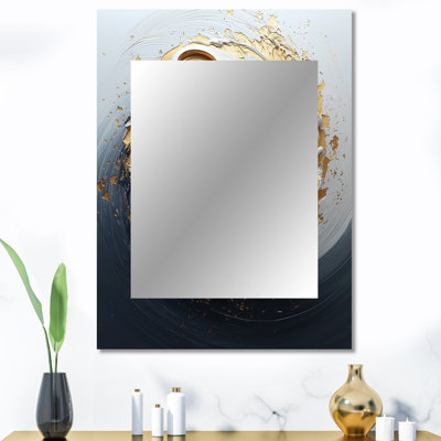 Blanc blanc, or, cosmique, tourbillon IV - miroir à spirales abstraites, miroir mural décoratif doré, impression d'art en métal