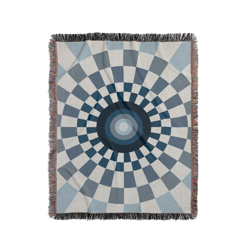 Jeté en mélange de coton Bullseye, Bleu / blanc cassé, L 60 po x l 60 po