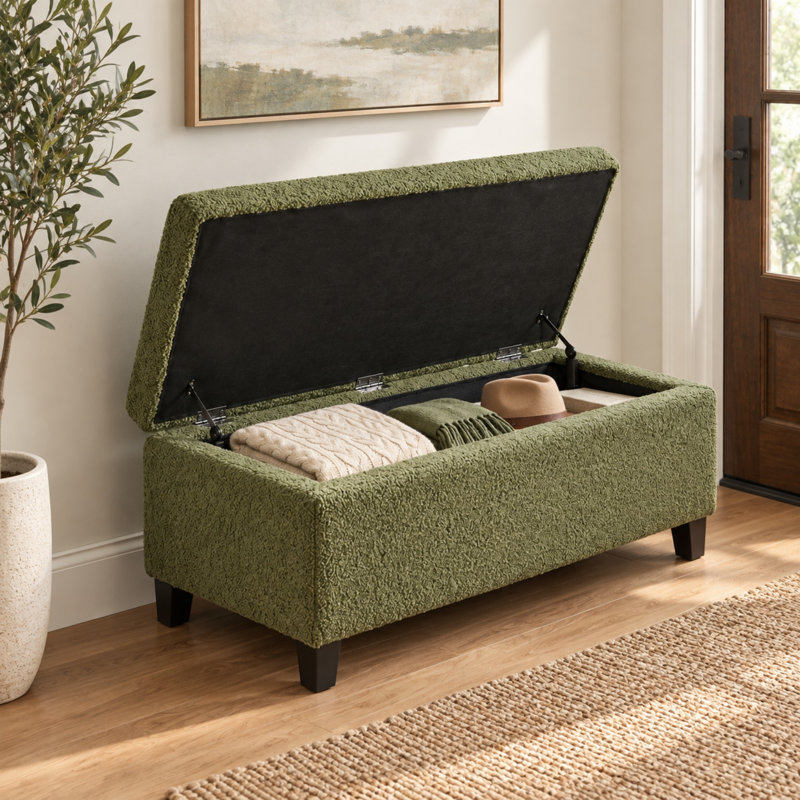 Banc de coffre ottoman avec couvercle rabattable, Vert