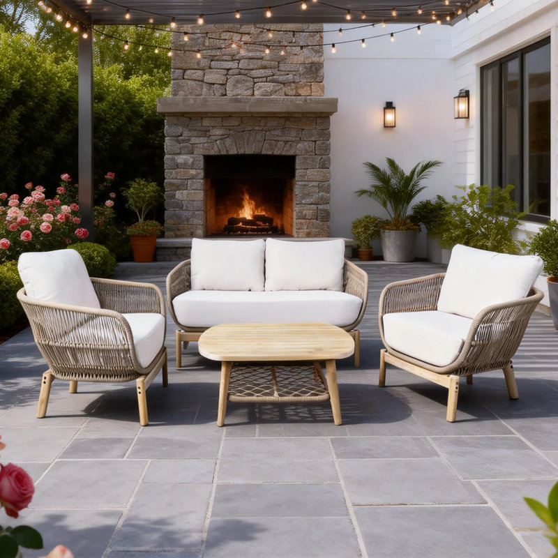 Ensemble de conversation de patio pour 4 personnes avec coussins Acacia