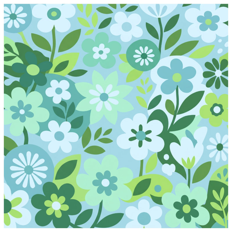 Floral Botanical Pattern Double Sided Throw Pillows, 14 x 14 inches, Light Green Light Blue