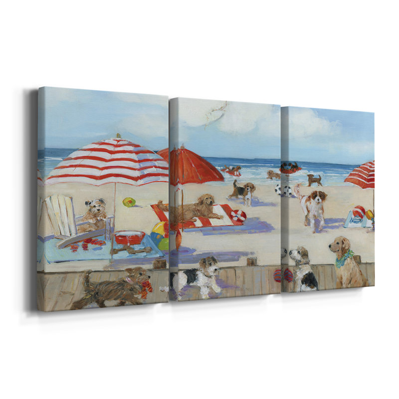 Beach Bark Park II - Toile tendue avec châssis de qualité supérieure - Prêt à être accroché, H 12 po x l 24 po x P 1 po