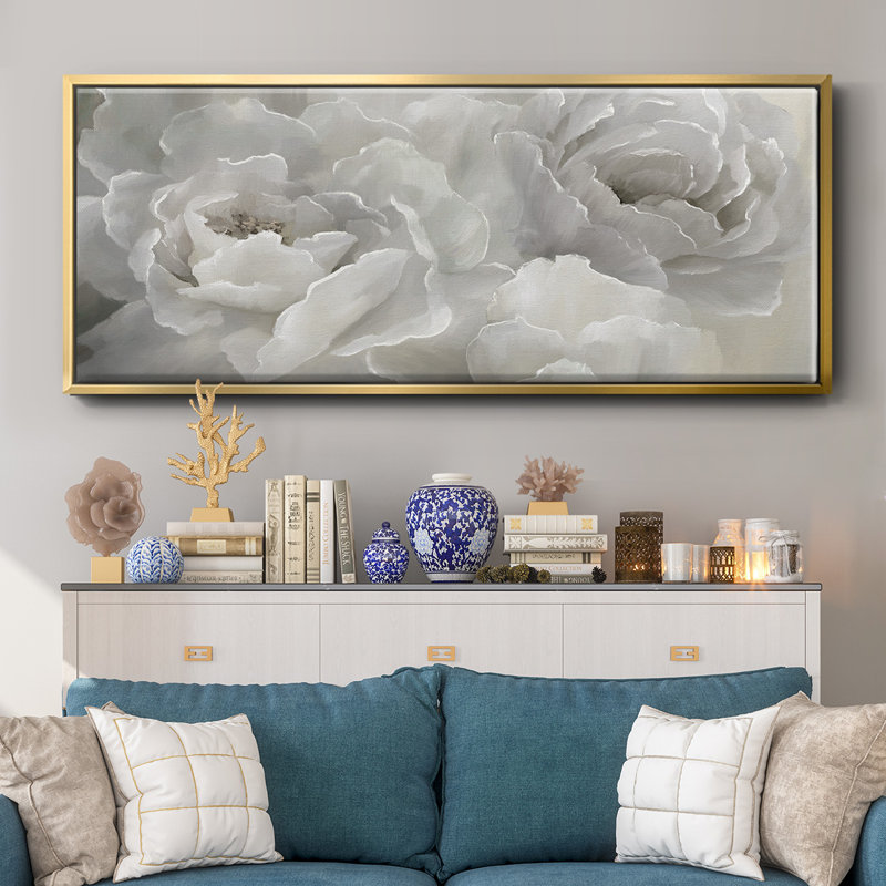 Doux pivoine, toile encadrée, H 20 po x l 50 po