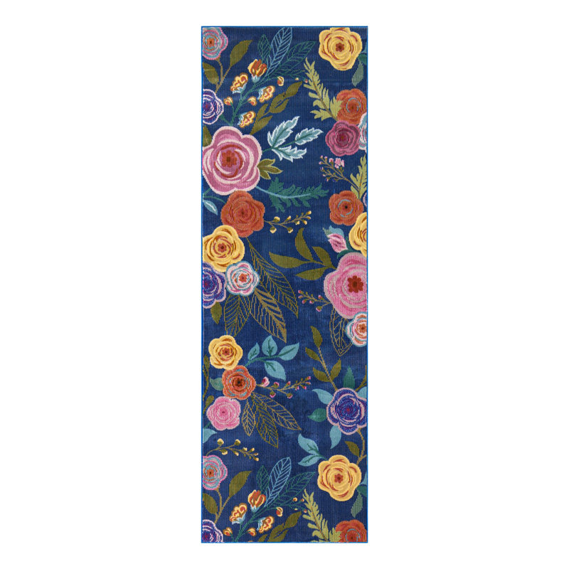 Tapis bleu marine / rouge Clydie, Tapis de couloir 2 pi x 6 pi
