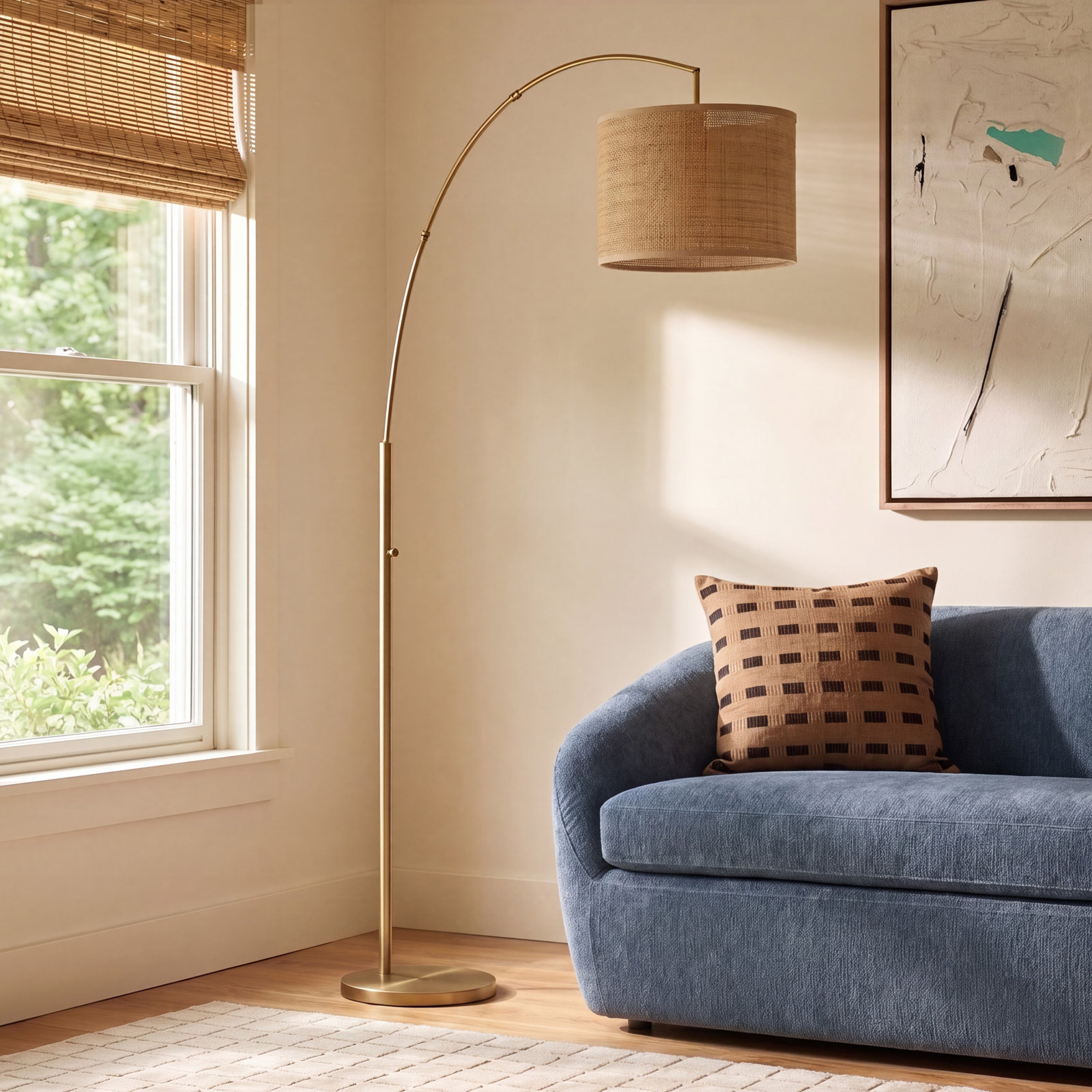 Felice 73.5'' Floor Lamp, Antique Brass, Beige
