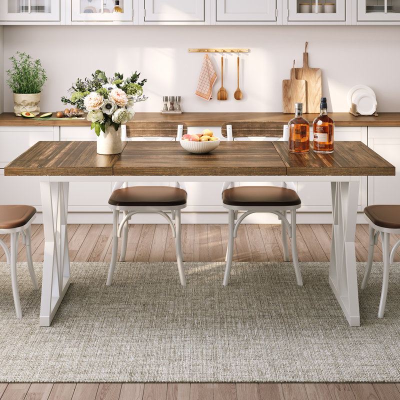 Dining Table with Steel Base, Brown / White