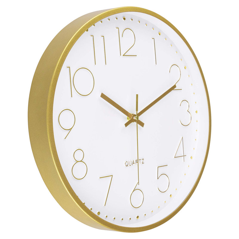 Gold Wall Clock 12 Inch Silent Non-Ticking Battery Operated Round Quartz Modern Wall Clock For Office Living Room Kitchen Bedroom Home Decor