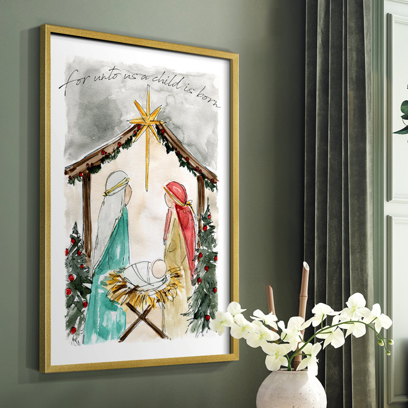 «Unto Us A Child is Born», reproduction encadrée - bois massif, H 20 po x l 16 po