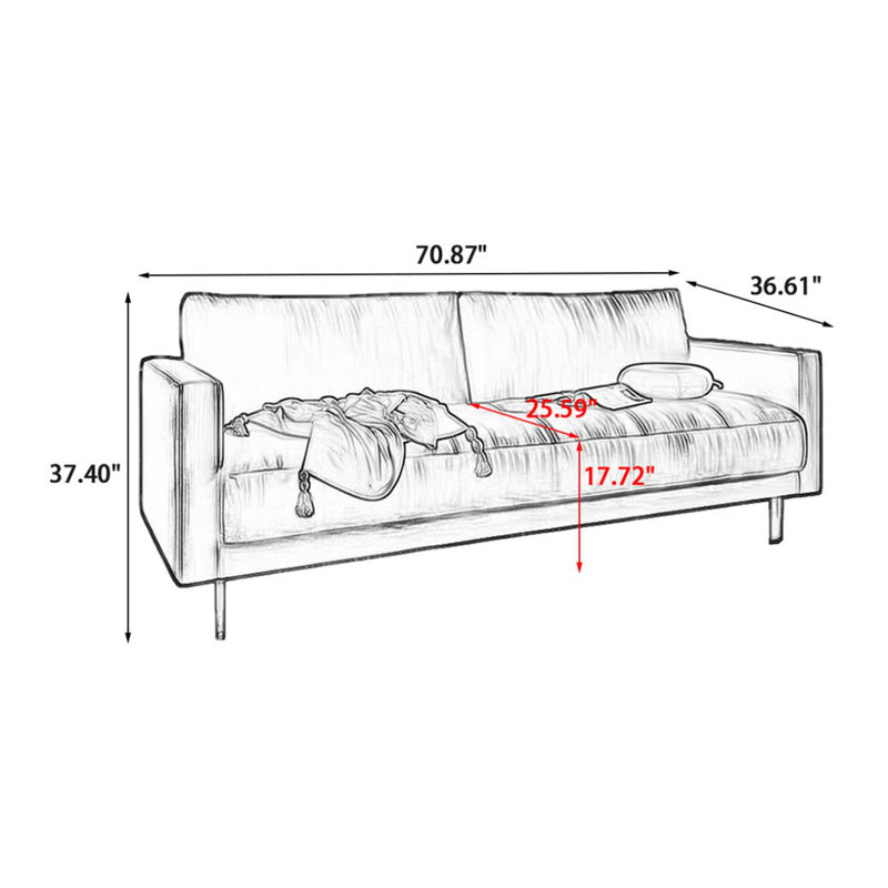 Canapé moderne en cuir noir une pièce pour le salon, 36.61"H*70.87"W*37.4"D