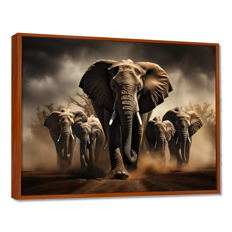 Éléphant harmonie en monochrome III - Éléphant, reproduction sur toile encadrée, H 24 po x l 32 po x P 1 po