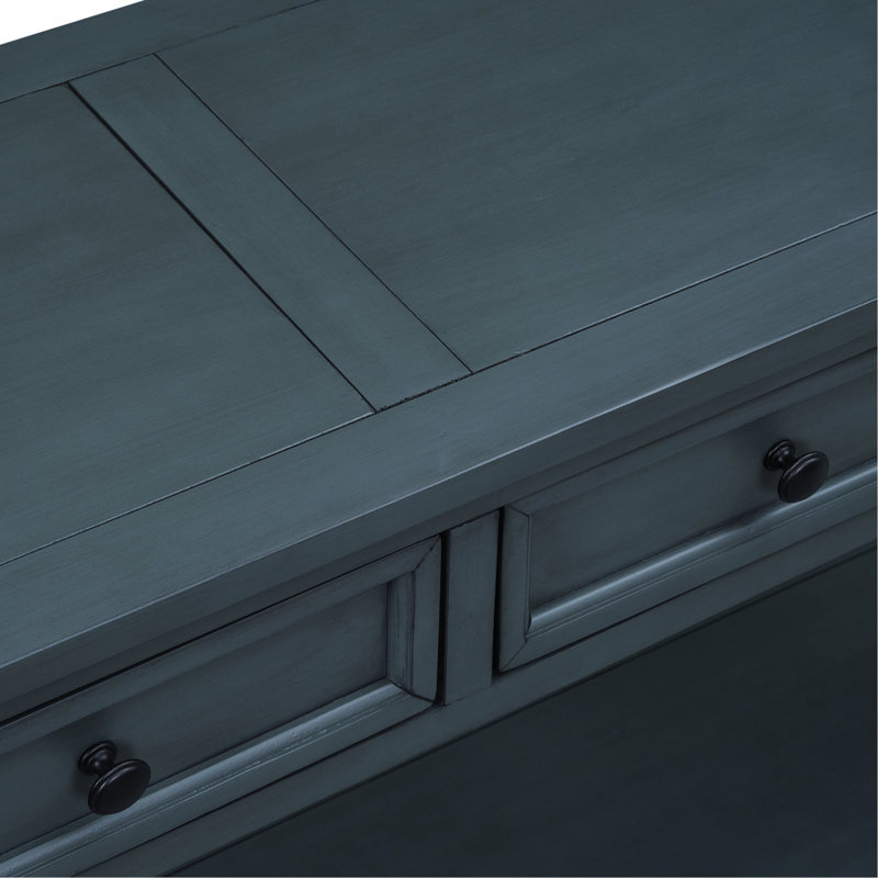 Console en bois massif bleu marine avec tablette fonctionnelle et tiroir, Marine