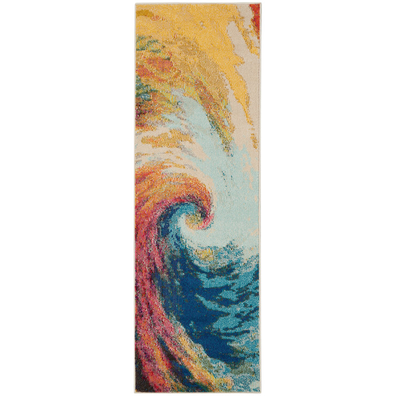 Tapis abstrait multicolore Velva, Carré 3 pi 11 po