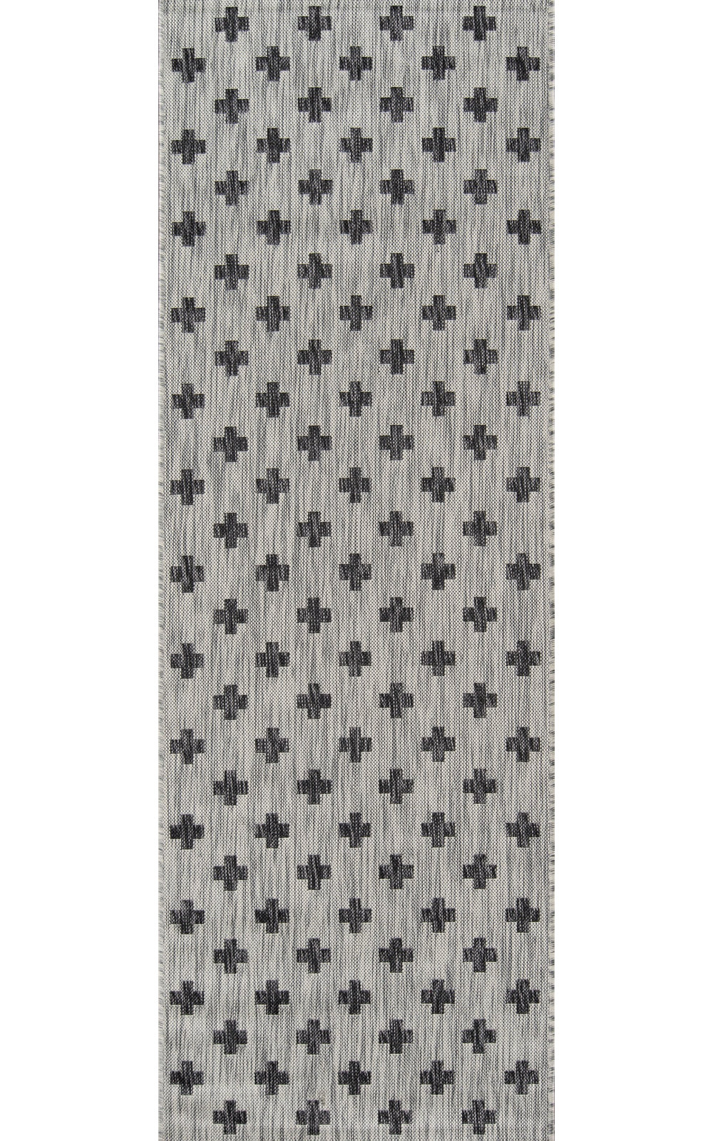 Umbria Striped Geometric Outdoor Rug, Runner 2'7" x 7'6", Gray/Black