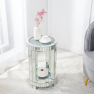Sibell Glass Mirrored Top  Side Table with Storage