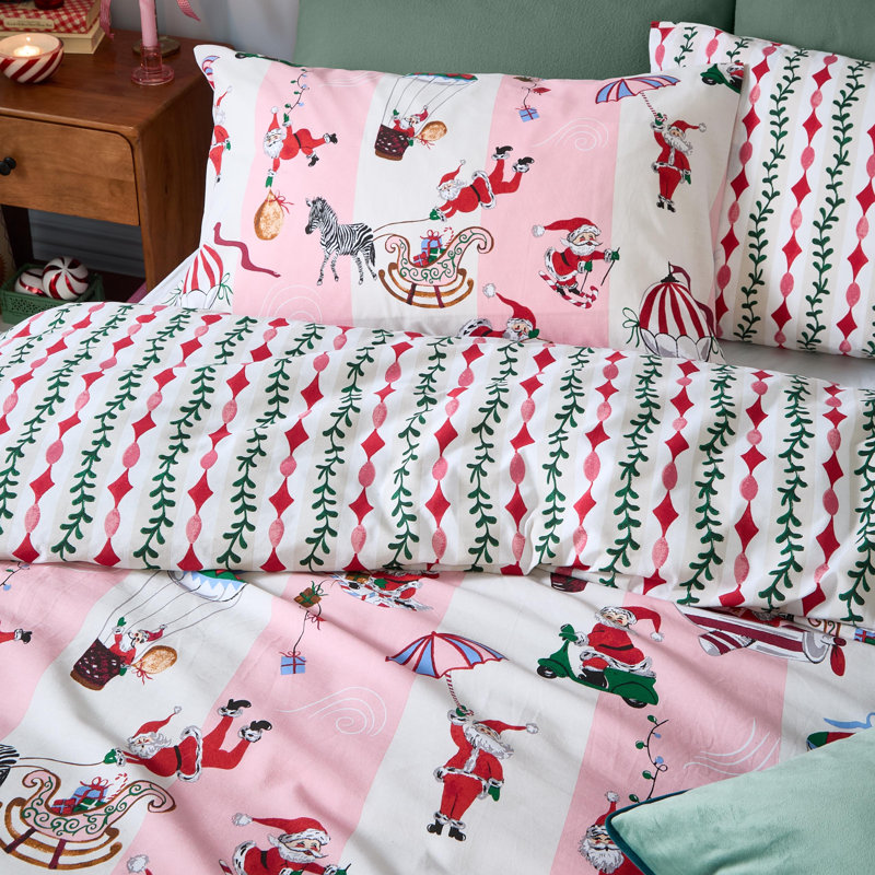 Passport To The North Pole Striped Duvet Cover Set, Super King Duvet Cover + 2 Standard Pillowcases