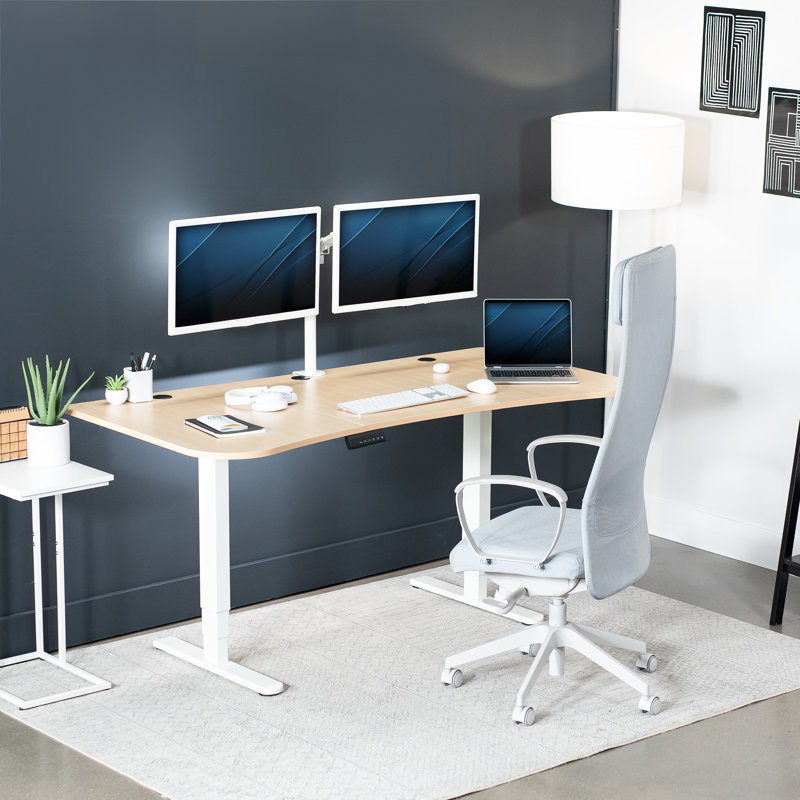 Adjustable Metal Base Standing Desk, Light Wood/White