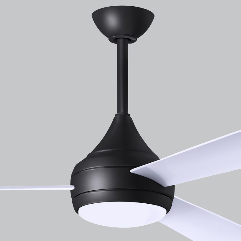 Donaire LED Outdoor Downrod Ceiling Fan, Matte Black, Gloss White