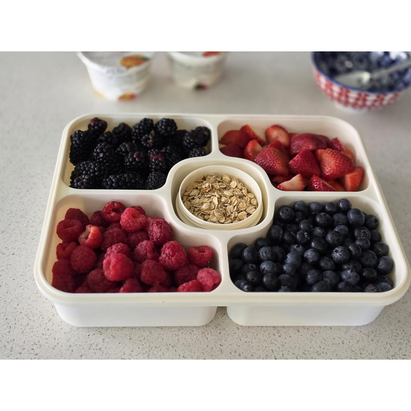 Boîte à collation à 5 compartiments avec couvercle en ABS transparent, plateau de service portable pour pique-nique et glacière