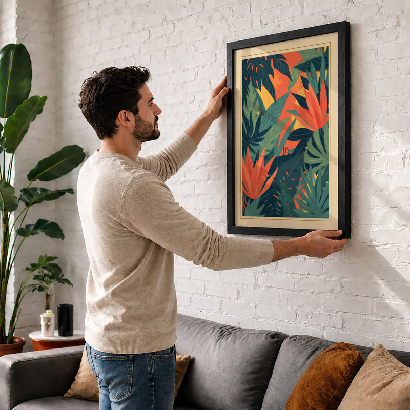 Coral Blossoms In Emerald Botanical - Print, Unframed, A3 - 42.0 x 29.7 cm