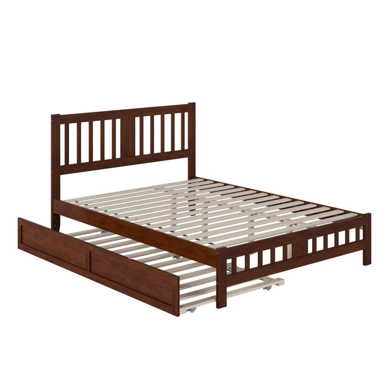 Lit plateforme en bois massif Anakin avec lit gigogne assorti, Noyer, Grand