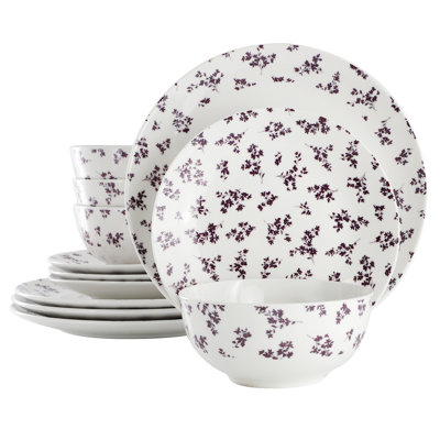 Gibson Home Fine Ceramic 12 Piece Dinnerware Set in Purple