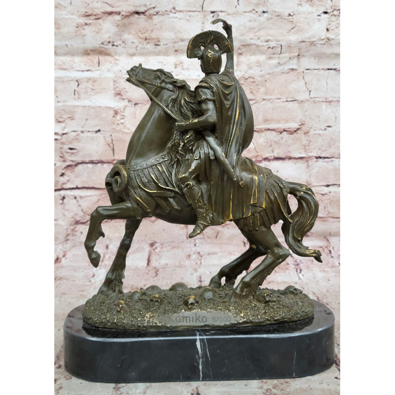 Cavalier romain Centurion Solider à cheval - Sculpture en bronze de Kamiko