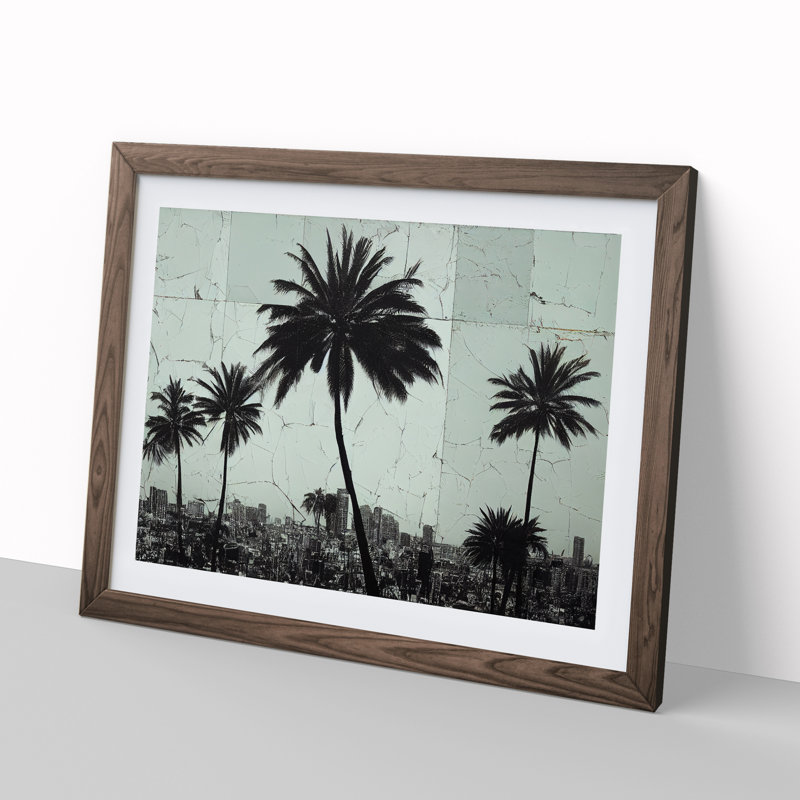 Expressive Palm Trees - Single Picture Frame Print, 25cm H x 34cm W x 2cm D, Walnut