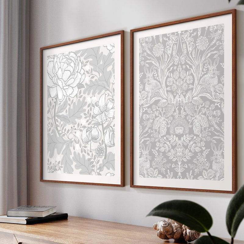 «Vintage Abstract V», estampe numérique - ensemble de 2, Noyer, H 9 po x l 22 po