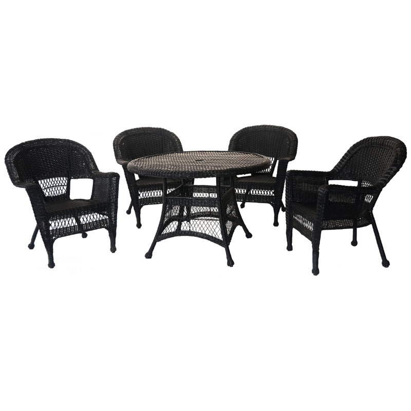 4 - Person Patio Dining Set with Round Table , Cushions Included, Black, No Cushion