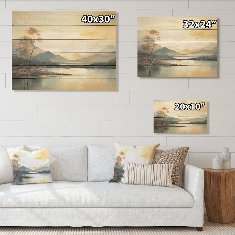 River River In Minimal Canada - Art montagnard sur bois de pin naturel, H 24 po x l 32 po