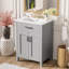 Meuble-lavabo de 24 po avec lavabo en céramique, rangement intelligent, cadre en bois massif, portes à fermeture en douceur et poignées en alliage d'aluminium pour installation de 24 po, trop-plein de bassin, nombreuses tablettes, armoire, charnières,