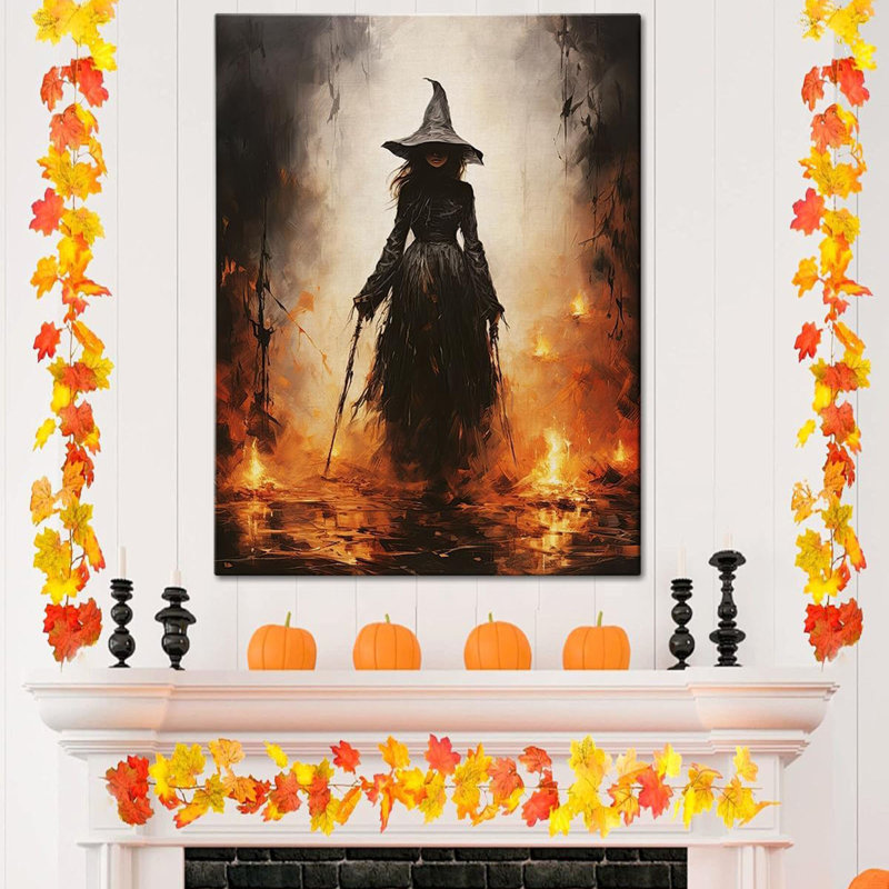 Toile, art mural rétro - affiche de sorcière rétro, décoration murale gothique foncé, décor d'Halloween effrayant pour le salon, la chambre à coucher et la salle de bain, décorations d'automne encadrées d'intérieur
