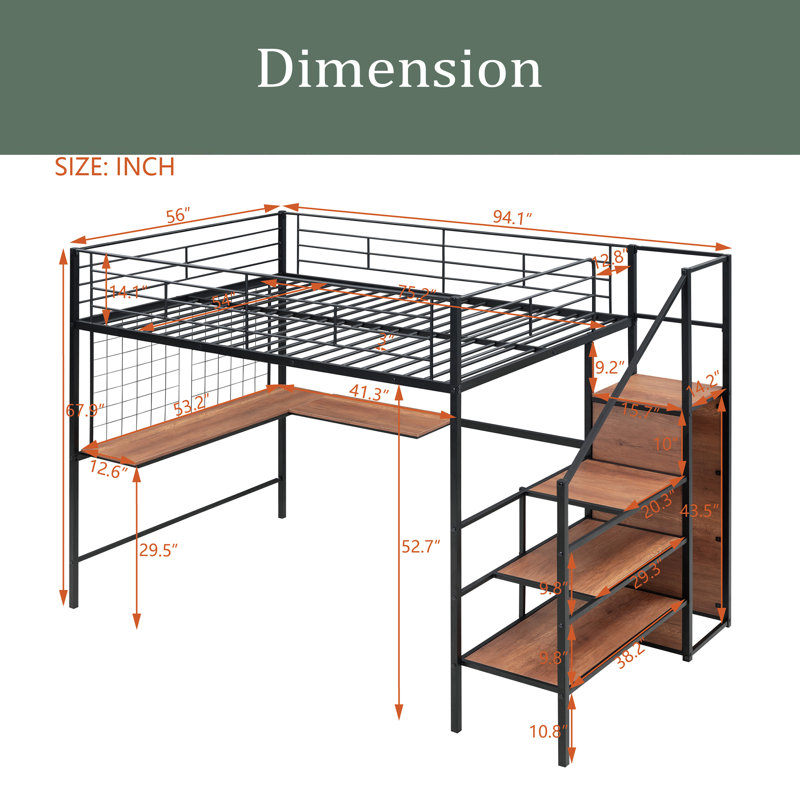 Lit mezzanine double pour enfant Dannica, Noir