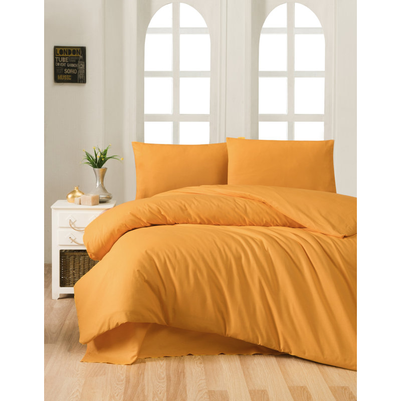 Ensemble de housse de courtepointe moutarde très grand (3 pièces), 100% coton Ranforce, 94,5 po x 86,6 po | Housse de couette et enveloppe à fermeture à boutons 142 fils, lavable à la machine à 142 fils | Literie douce, durable et luxueuse pour votre chambre à coucher