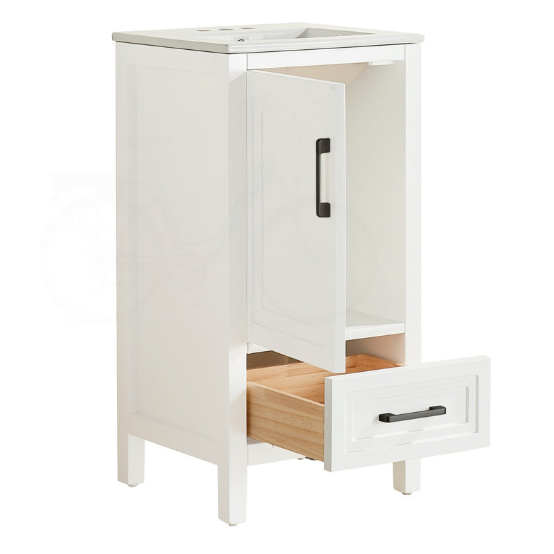 Meuble-lavabo 18 po entièrement assemblé en bois massif avec poignées doubles, White
