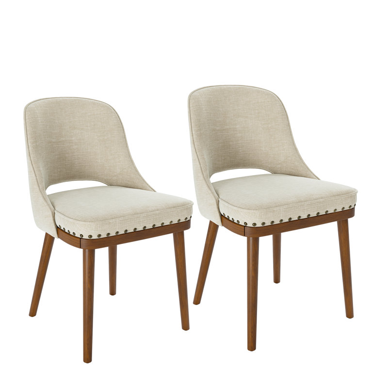 Two-tier solid wood upholstered side chair, Beige, Set of 6, Rivet