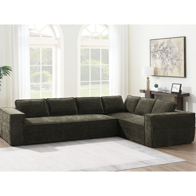 129.5" Minimalist Sectional , 6 Seats, Wrinkle- Chenille, No Assembly For Living Room L-Shaped Cloud With Chenille Fabric, Modern Design