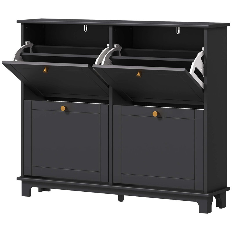 16 Pair Flip Down Shoe Storage, Black