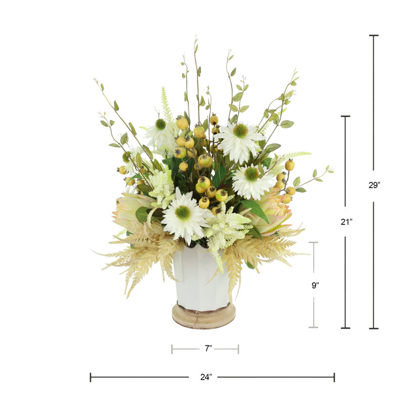 Rudbeckia and Fern Arrangement in Decorative Ceramic Pot