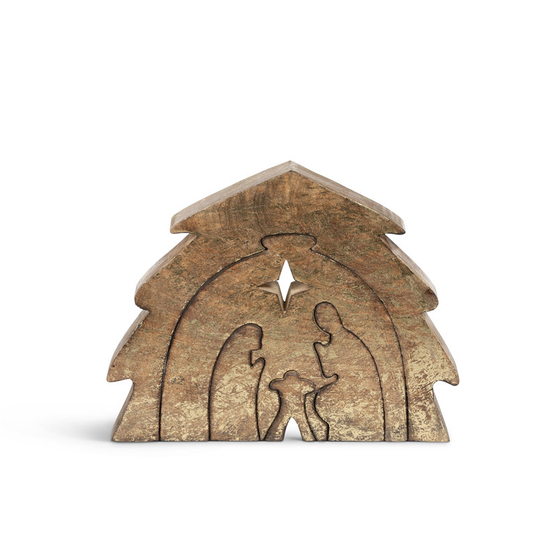Gilded Wooden Nativity Puzzle Set