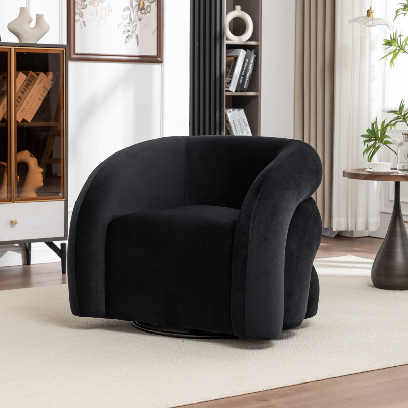 Fauteuil demi-tonneau pivotant rembourré Coyle, Velours noir, 1