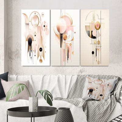«Circular Boho Chic Geometrics In Retro Pink III», 3 pièces sur toile