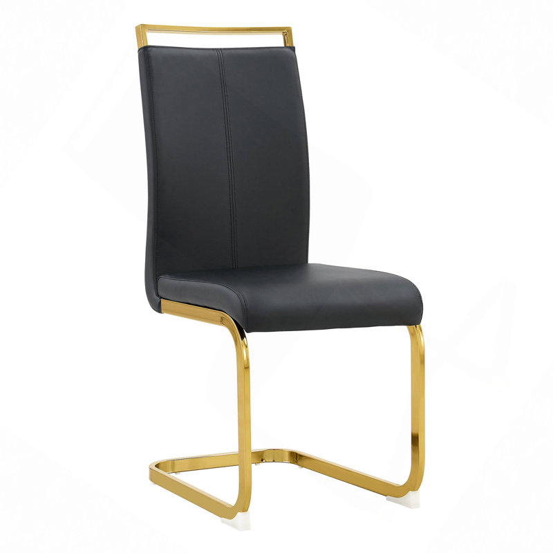 Dining Chairspu Faux Leather High Back Upholstered Side Chair With Golden C-Shaped  Tube Chrome Metal Legs For Dining Room Kitchen Vanity Patio Club Guest Office Chair (Set Of 4)