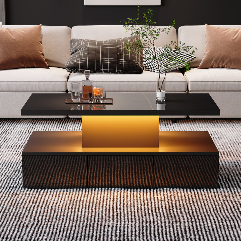 Pedestal Coffee Table with Storage, Black